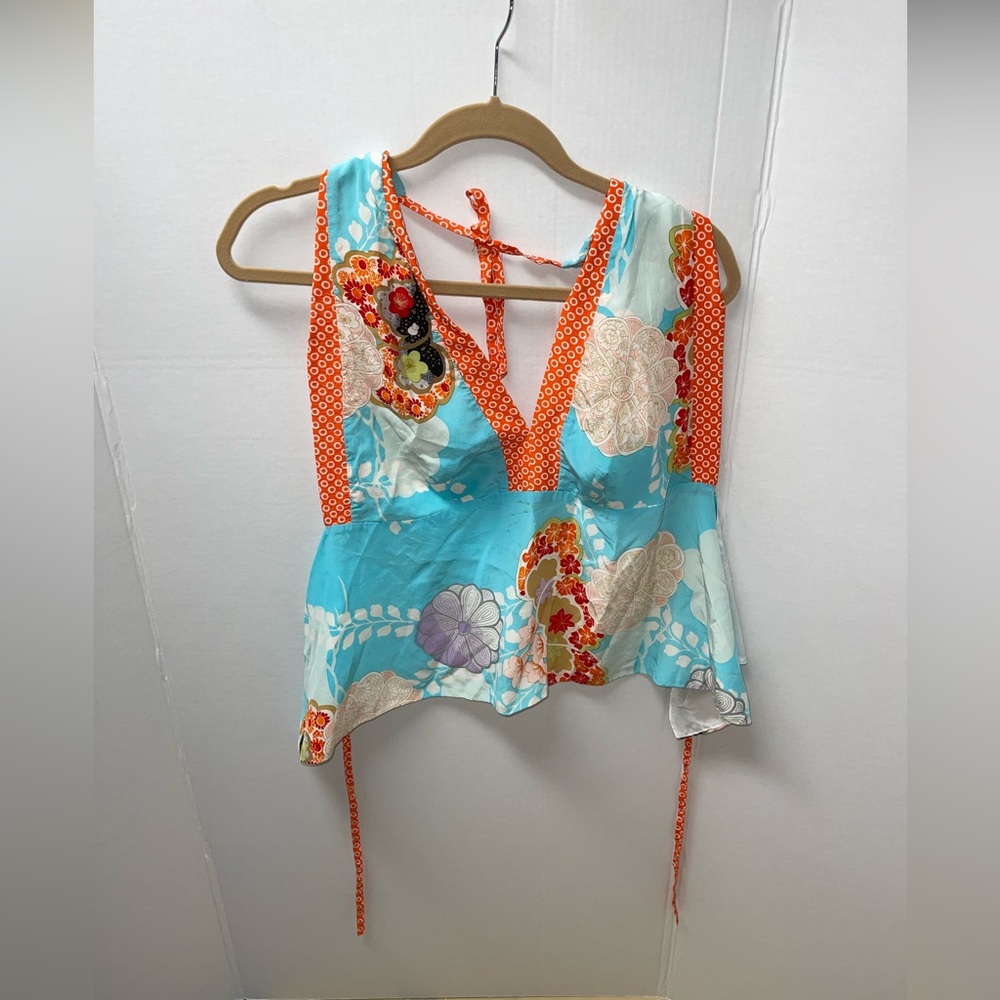 Alice and Trixie silk open back hippie crop top XS floral OBX style outer banks